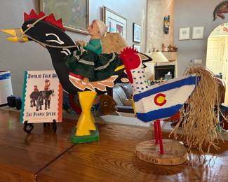 Navajo Delbert Buck Granny riding rooster folk art, Navajo Les Herbert Colorado rooster