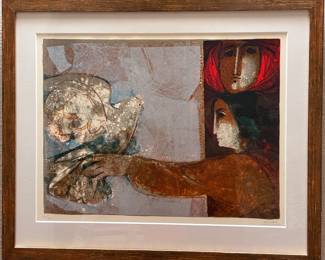 Alvar Suñol 'Woman, dove, moon' lithograph L.E. 41/260 hand signed and numbered