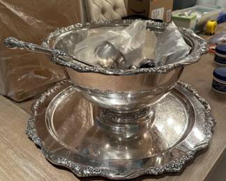 Rogers Brothers Heritage Punch Bowl, Platter, Ladle and 36 Cups