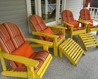 Wood Adirondack Chairs with Cushions. 