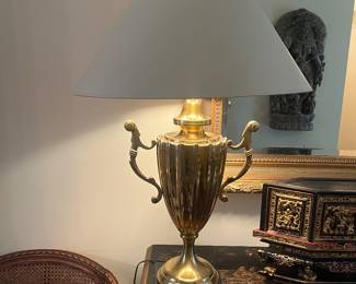 brass lamp for sale during in person shopping. 31 inches high.