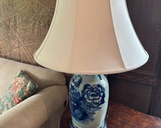 $320. Blue glazed ceramic lamp. 34" h.