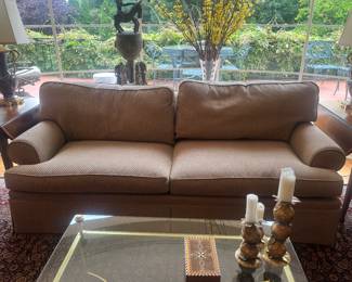 Stickley sofa. 90 inches wide by 36 inches deep by 31 inches high. Cushions at the back at 2.5 inches to the height.