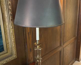 $240. One of a pair of brass and marble base lamps. 33"h to the top of the finial,
