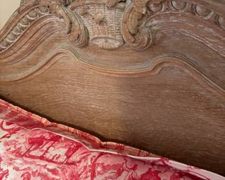 close up of the carved headboards.