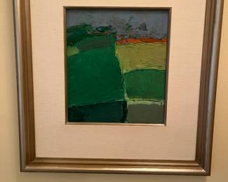 $440. “ Green Fields of Hopeman” by Bonifacho. Frame size is 21.5 inches wide by 23.5 inches high. Art size is 10.75 inches wide by 12.25 inches high.