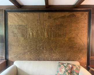 Antique map of Paris on canvas. 108"w x 86"h.