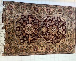 $80. Burgundy & beige wool rug. 2" x 3"