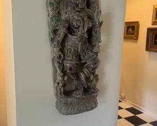 Carved wood wall mounted art. 38"h x 17"w x 7.5"d.