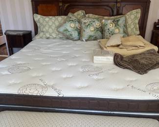 $480. King bedframe and mattress set. The headboard is 83.5 inches wide by 59 inches high.