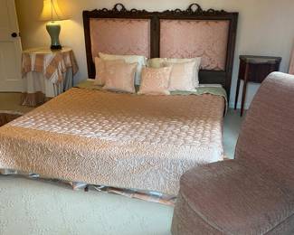 $280. A vintage king headboard and frame. 82 inches wide by 54 inches high keep as upholstered or easily pop out the sections and make it your own!