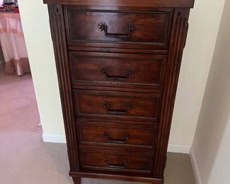 $460. Vintage Theodore Alexander locking lingerie chest. 22 inches wide by 17 inches deep by 46 inches high.