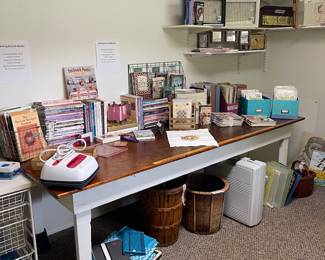 Amazing work table, lots of great instruction books, patterns, circuit, silhouette machine, shadowboxes, embroidery kits