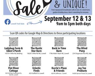 Lowell Trail Sale September 12 & 13, 9 am to 5 pm