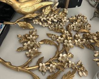 Vintage dogwood and birds gold wall decor