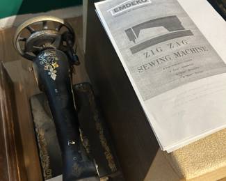 Emdecko zig zag sewing machine in box with manual. + antique Singer sewing machines