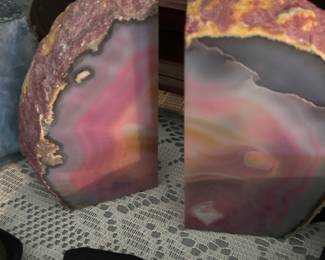 Pink grey agate geode bookends