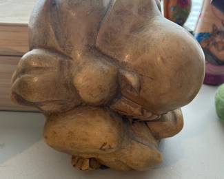 Wood weeping Buddha figurine