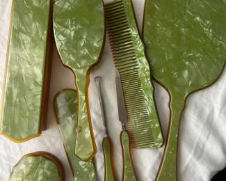 Vintage green celluloid vanity set