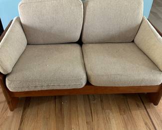 MCM style teak frame loveseat