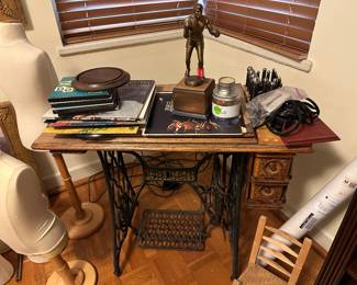 Antique sewing machine treadle base and cabinet (no sewing machine)