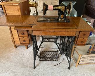 Antique Singer treadle sewing machine and cabinet