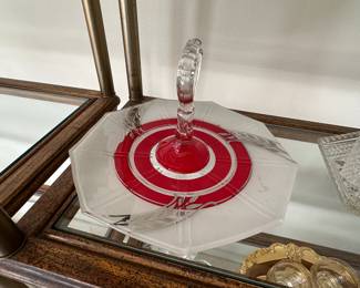 Art Deco red, white and silver glass cake server
