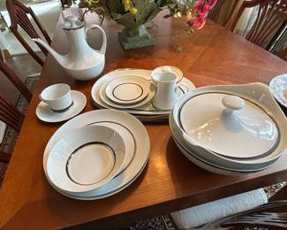 White china set with silver trim - service for 11