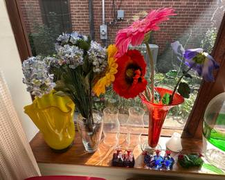 Large colored glass vases.....