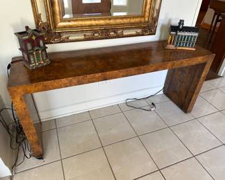 Burled wood console table attributed to Milo Baughman