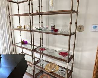 (2) metal and glass étagère's 