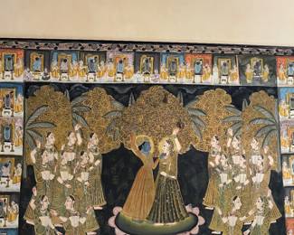 PAINTED SILK INDIAN WEDDING TAPESTRY