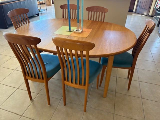 Niels Otto Moller for J.L. Moller dining table (with leaf, not shown) and 6 Model 15 side chairs, ca 1970