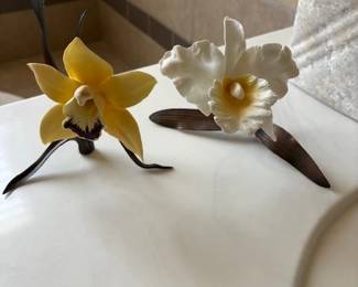 Boehm porcelain and bronze orchids