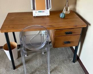 Small desk and Philippe Starck for Kartell lucite Ghost Chair (SOLD)