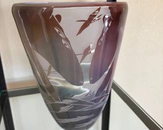 Stephen Dale Edwards 'Bird Hunters', ca 1986 art glass vase