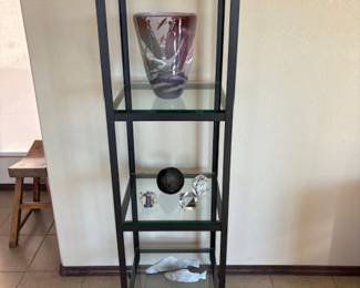 Metal and glass etagere