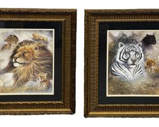 Pair of Framed Large Cat Prints