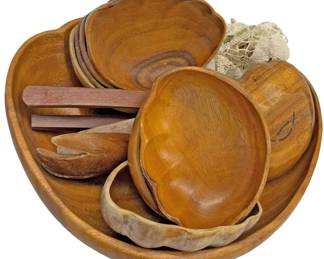 Hand Carved Monkey Pod Bowls Utensils