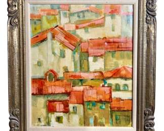 Original Red Rooftop Oil Painting