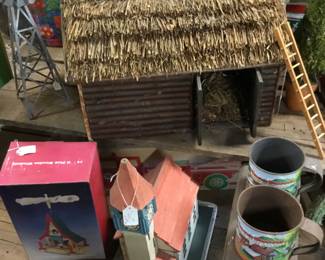 39. Folk art church, barn, windmill 