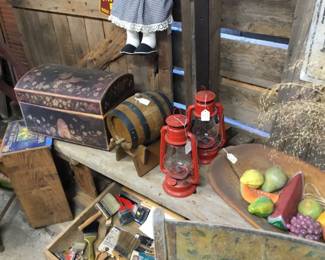 81. lanterns, barrels, wooden boxes, small trunk