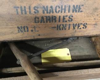 53. wooden tool box , stenciled, great condition.