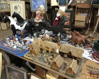 130. Horse drawn doll buggy, English town set, 