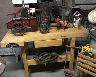 86.,work bench, vintage fire truck 