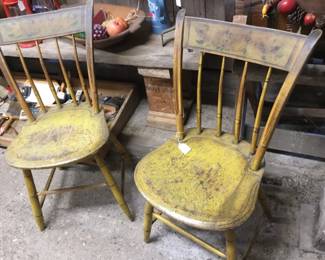 83. two 19th century chairs, original mustard paint.