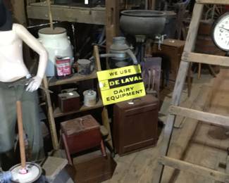 239. butter churns signs, wooden ladders 