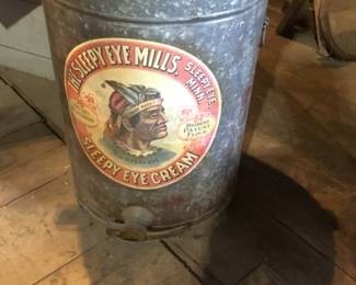 270. large metal barrel with advertising 