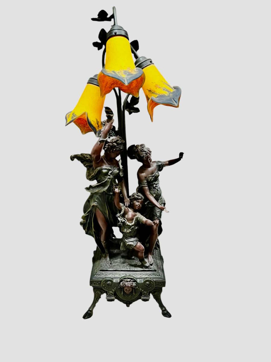 FIGURAL BRONZED RESIN TABLE LAMP, French Art Nouveau Style