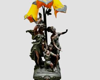 FIGURAL BRONZED RESIN TABLE LAMP, French Art Nouveau Style